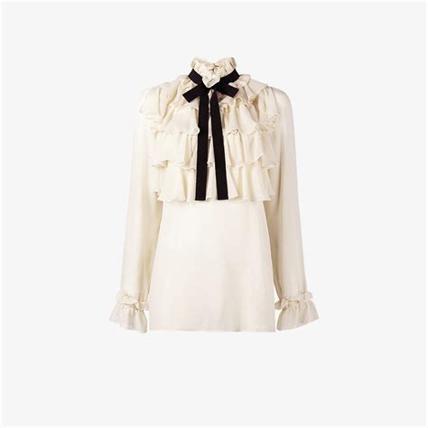 ruffle pussy bow shirt gucci|Gucci Blouses for Women .